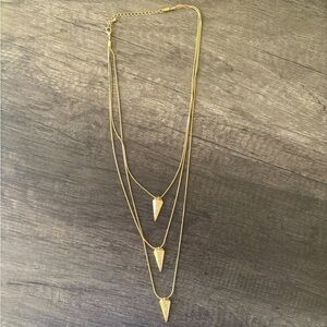 Gold Layered Necklace with Rhinestone Triangle Pendants